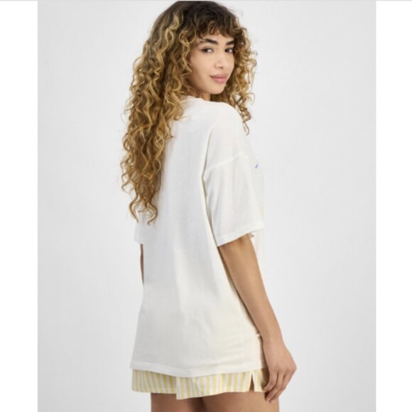 Love Tribe Juniors' Hamptons Graphic Print T-Shirt, Egret, NWT - Picture 3 of 4